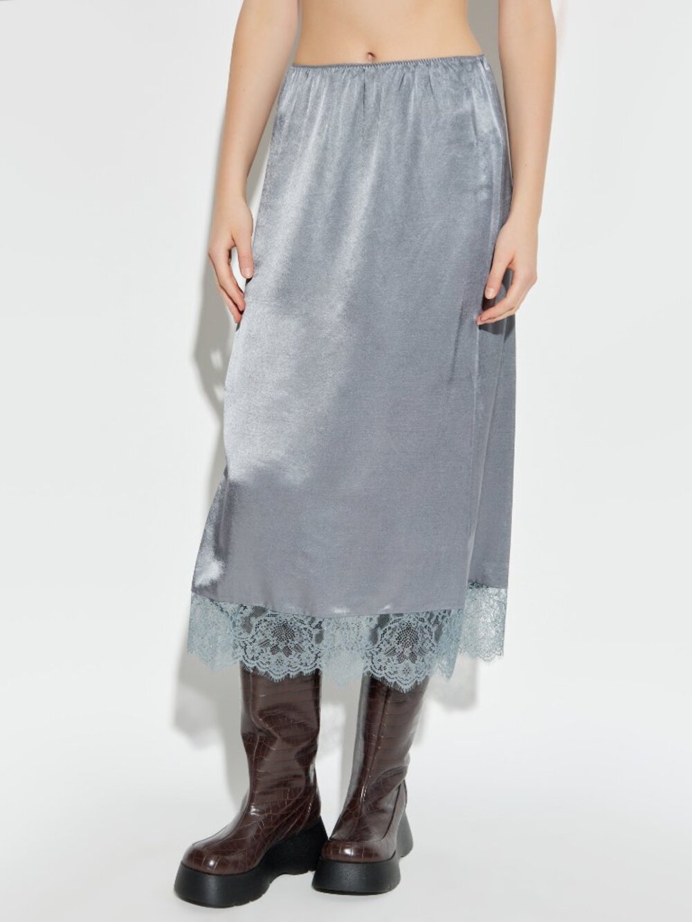 Munthe "Ravin" Slip Skirt w Lace in Grey, size 34. Fits like US 2/4 - Picture 8 of 12
